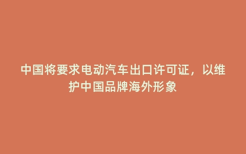 中国将要求电动汽车出口许可证，以维护中国品牌海外形象