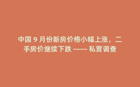 中国 9 月份新房价格小幅上涨，二手房价继续下跌 —— 私营调查