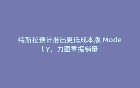 特斯拉预计推出更低成本版 Model Y，力图重振销量