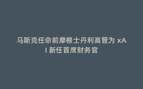 马斯克任命前摩根士丹利高管为 xAI 新任首席财务官