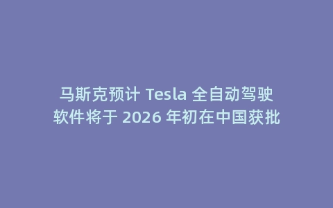 马斯克预计 Tesla 全自动驾驶软件将于 2026 年初在中国获批